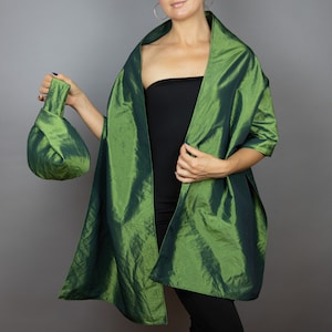 Sac noeud japonais en taffetas vert, écharpe verte, sac assorti pour femme, écharpe verte, châle, sac à main, écharpe de demoiselles d'honneur, écharpe de la mère de la mariée