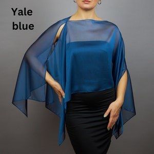 Chal-capa de chiffon dorado, vestido de noche, boda, novia, fiesta Yale blue