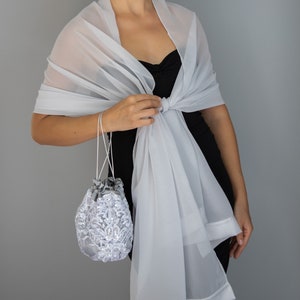 Matching set: bag and shawl wedding shrug elegant accessory light silver grey luxury wrap party wedding dress bridesmaids