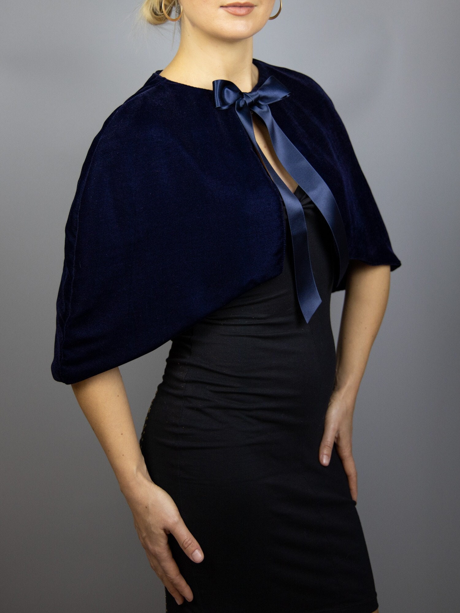 Velour Velvet Stole Shawl Wrap Shrug Wedding Dress Navy UK Velvet