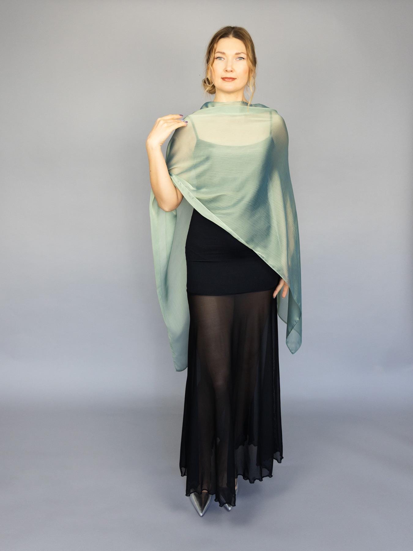 Sage green capelet sage green shrug green Greek style wrap sheer Greek cape sheer scarf light green cape bridesmaids wrap sheer bridal cape