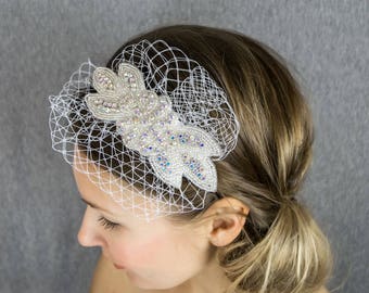 Birdcage veil / russian veil / elegant , couture and classical bridal veil white birdcage headpiece headband or clip / couture bride