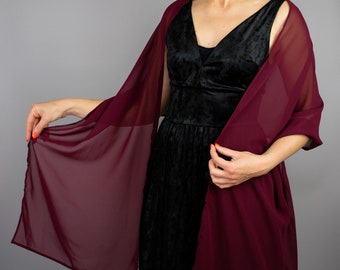 Luxe chiffon wikkelsjaal bolero Winterbruiloft bolero elegante 200 cm bordeaux wijnrood paarse stola