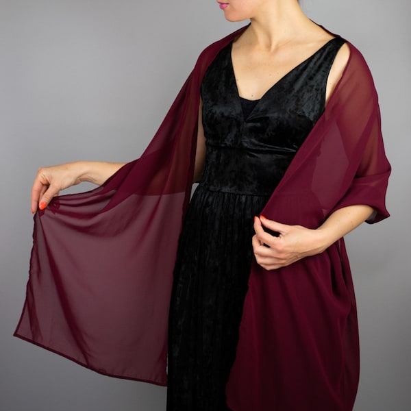 Luxury Chiffon wrap shawl bolero Winter wedding shrug elegant 200 cm burgundy wine red purple stole