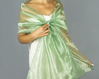 Lichtgroen Organza omslagdoek, sjaal avond- of trouwjurk, 200 x 45 cm, fijne organza zomer Mint Lime Green salade / lente / groene mist