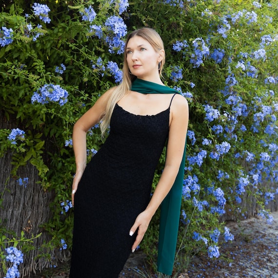 black dress with green scarf Keena Scarf Maxi Dress