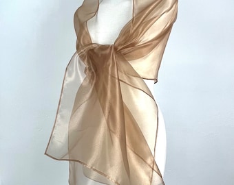 Cannella Bronzo Organza scialle coprispalle coprispalle estivo primavera abito da sera abito da sposa damigelle 200 x 42 cm pan di zenzero caffè rame