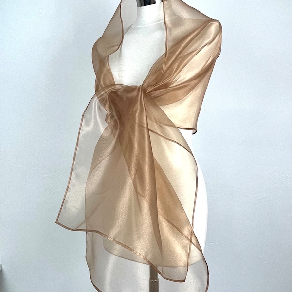 Kaneel Brons Organza sjaal wrap schouderophalen zomer lente avondjurk trouwjurk bruidsmeisjes 200 x 42 cm peperkoek koffie koper