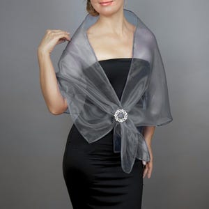 Light grey Organza wrap shawl shrug with a buckle festive wrap in grey or other colors, woman organza wrap, organza loop shrug, woman scarf