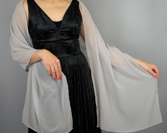 Chifon wrap châle été printemps mariage haussement d’épaules accessoire élégant 200 cm gris argent robe de mariée en tissu de luxe, comunion, fête