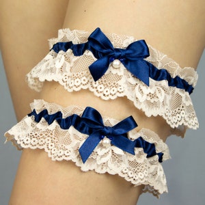 Bridal Set 2x garter Tossing garter for your wedding hen night lace champagne beige ivory navy blue bridal gift