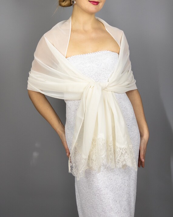 Luxury ivory cream chiffon lace wrap 