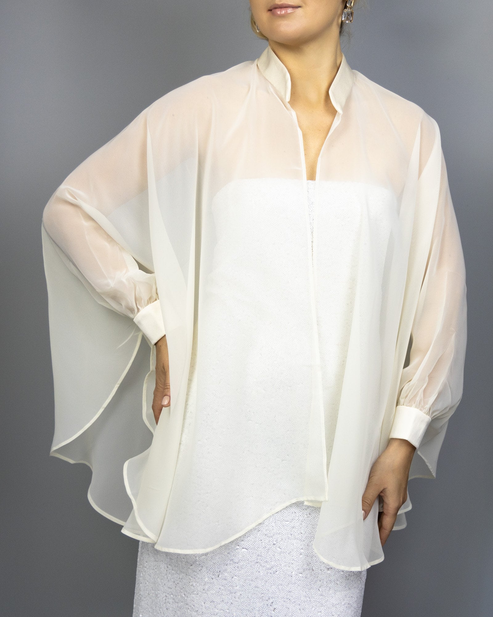 Ivory Cream O Navy Blue Chiffon Capelet 