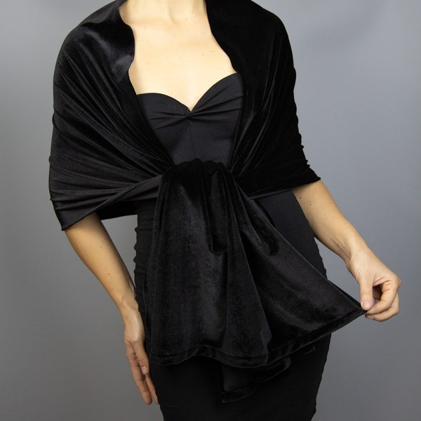 Black Velour / Velvet wrap shawl bolero Winter wedding shrug elegant accessory 190 cm