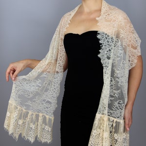 Luxury ivory cream beige lace wrap shawl bolero shrug wedding 170cm bridal evening wear cream shawl , cream wrap , lace wrap , lace shawl