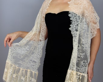 Lace ivory cream wrap beige lace shawl lace shrug lace wedding shawl lace bridal shawl lace ivory scarf lace shoulder scarf bridal gift