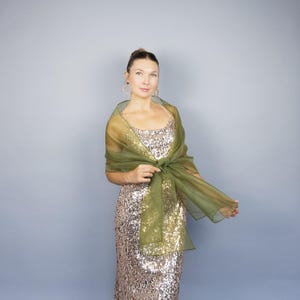 Olive Green organza wrap olive sheer shawl olive shawl olive scarf olive sheer shrug bridesmaids scarf woman sheer scarf evening shawl prom