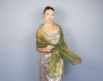 Olive Green organza wrap olive sheer shawl olive shawl olive scarf olive sheer shrug bridesmaids scarf woman sheer scarf evening shawl prom