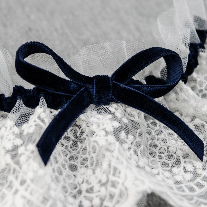 Velvet garter for your wedding venetian lace special occasion white blue navy blue Tossing garter