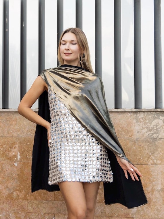 gold dress scarf metallic shawl golden wrap old gold wrap golden woman Black gold shawl bridesmaid shawl mother of the bride shiny scarf gold wrap unique dresses