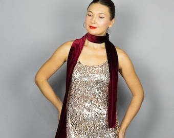 Bufanda de terciopelo burdeos, regalo para mujer de terciopelo burdeos, bufanda de invierno, bufanda de terciopelo rojo, bufanda de terciopelo azul marino, bufanda de terciopelo negro, corbata de terciopelo