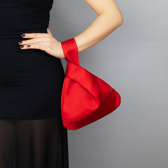clutch bag for red dress red Japanese knot bag red clutch red bag red evening bag red party bag red satin bag red prom bag red woman bag satin purse unique bag