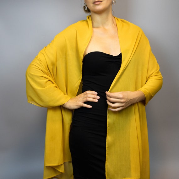 Yellow Mustard Chiffon Shawl Wrap Shrug Evening Dress Wedding
