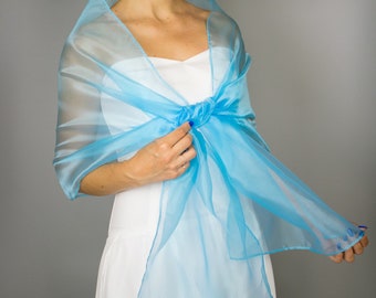 Organza omslagdoek bolero bruiloft schouderophalen lente zomer bruidsmeisjes bruidsomslagdoek lichtblauw hemelsblauw n5