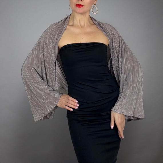evening dress with shrug Satin Shrug for Women's Evening Dresses Mesh Coverup Open Front Long Sleeve Cropped Bolero
