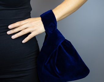Noeud japonais sac sac à main embrayage bleu marine velours mariage, fête, occasion spéciale, sac simple et élégant, robe de soirée, sac à main de bal