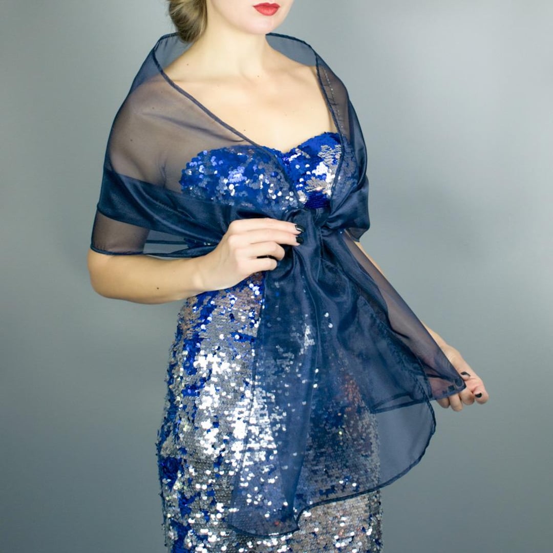 Navy Blue Organza Wrap Navy Sheer Shawl Navy Blue Shawl Navy Scarf