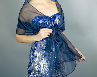 Navy Blue organza wrap navy sheer shawl navy blue shawl navy scarf navy sheer shrug bridesmaids scarf woman sheer scarf evening shawl prom