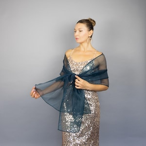 Blue green organza wrap blue green sheer shawl scarf blue green sheer shrug bridesmaid scarf woman sheer scarf evening shawl prom