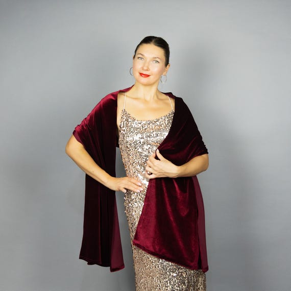 what color shawl for burgundy dress Velvet Wrap Winter Wedding Shrug Burgundy Woman Shawl Bridesmaids Burgundy Velvet Shrug Warm Woman Scarf Velvet Scarf our handmade pashminas are volume 12 Fitted Off-the-Shoulder Stretch Satin Color:CUSTARD