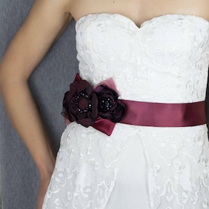 Rhinestones ceinture de mariée ceinture ruban satin mariage bordeaux bordeaux à la main brodé 2 mtr de long
