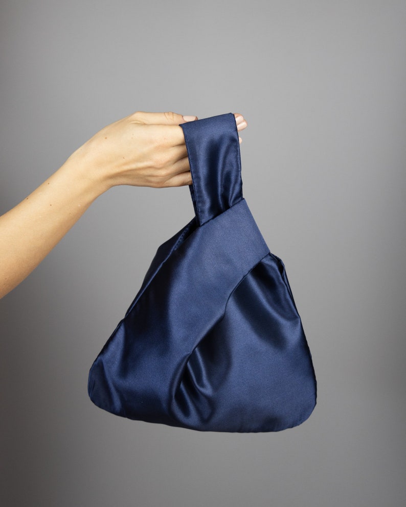 Bolso azul marino nudo japonés de saten para fiesta / o / boda / novia comunion tafetan negro carbon regalo ideal imagen 2