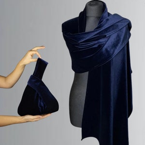 Châle et sac à main noeud japonais vert bleu marine velours crème bordeaux, fête, occasion spéciale, demoiselle d'honneur, robe de soirée, sac de bal