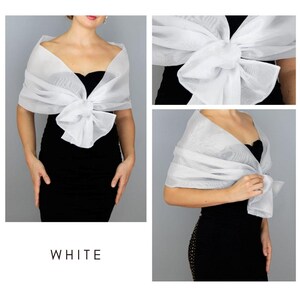 Luxury Organza Shawl Wrap: Magenta Fuchsia Bridesmaid Scarf for Evening Dresses White