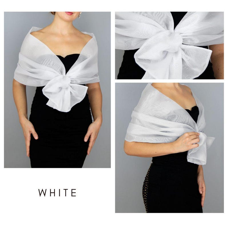 Luxury Organza Shawl Wrap: Magenta Fuchsia Bridesmaid Scarf for Evening Dresses White