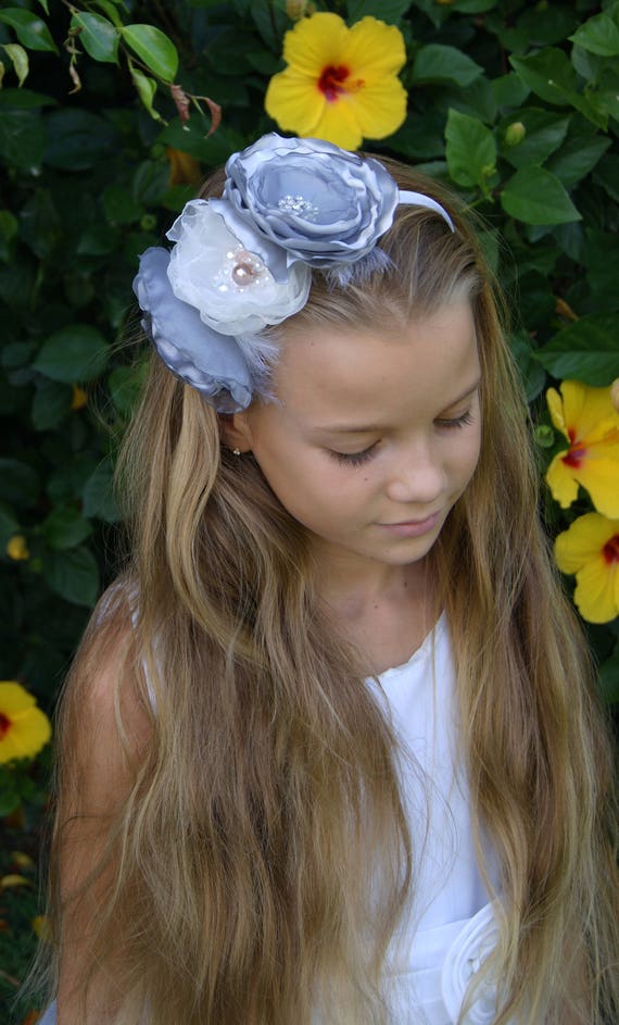 Silver Grey Flower Girl Headband Tiara Wedding Bridesmaids Etsy