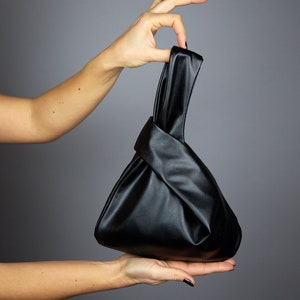 Black bag, brown bronze or green sage Japanese knot bag purse clutch wedding, party bag, simple and elegant bag, leather imitation purse