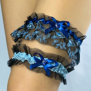 Garter Set / Something blue garter bridal garter tossing garter wedding black blue Lace garter elegant vintage style