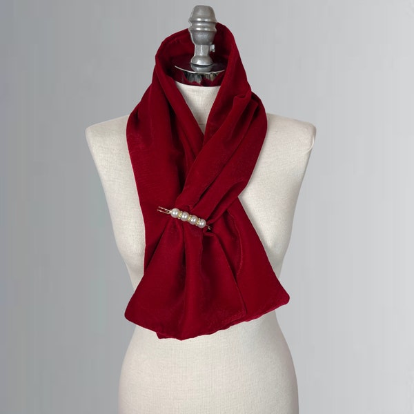 Velour/Velvet neck scarf winter scarf elegant accessory 150 cm navy blue o black, deep green, beige, burgundy, red scarf brooch included