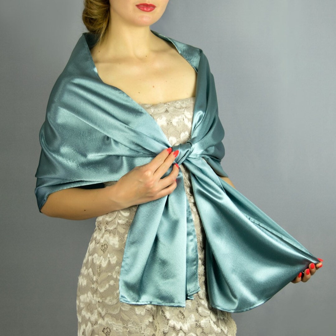 Teal Green Satin Scarf Light Teal Wrap Teal Shawl Wedding Shrug