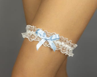 Jarretière ivoire jarretière de mariée jarretière de mariage jarretière de mariage en dentelle jarretière de bal de promo pour mariage et mariage avec noeud bleu clair