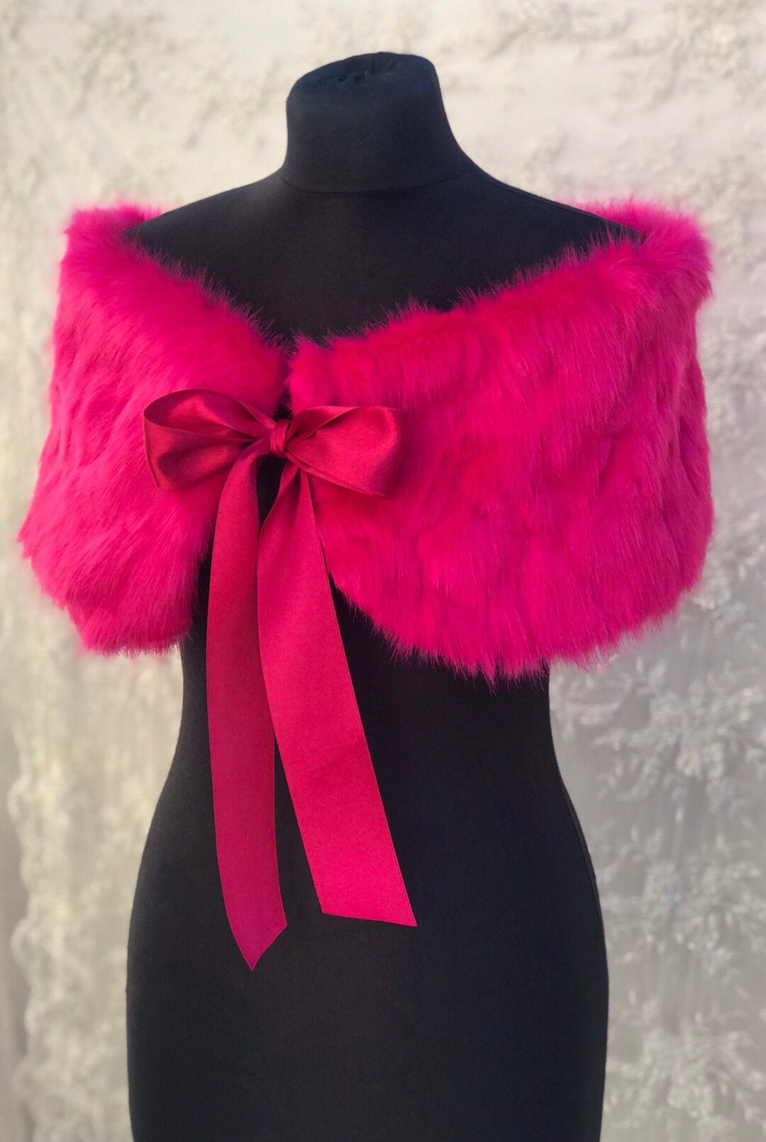 Luxury Imitation Faux Fur Wrap Shawl Shrug Fuchsia Raspberry Hot Pink Limited Addition