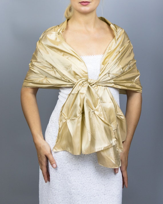 Organza beige light gold champagne stole wrap shawl evening dress accessory 
