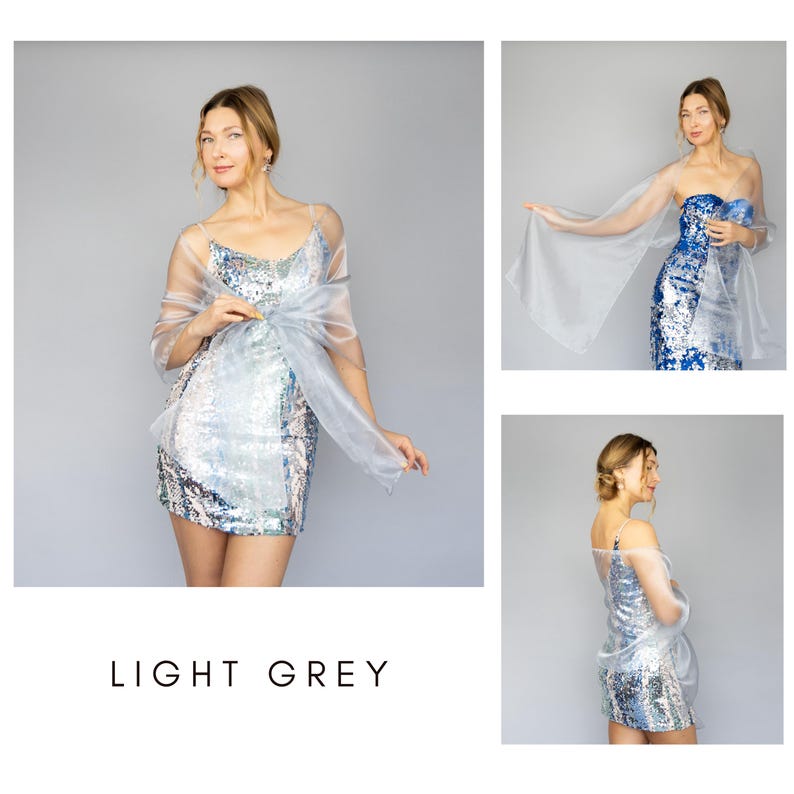 Light grey organza wrap silver grey sheer shawl scarf light grey sheer shrug bridesmaids scarf woman sheer scarf evening shawl prom image 5