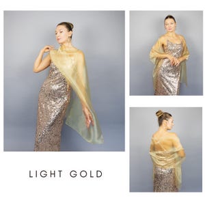 Light grey organza wrap silver grey sheer shawl scarf light grey sheer shrug bridesmaids scarf woman sheer scarf evening shawl prom Light gold