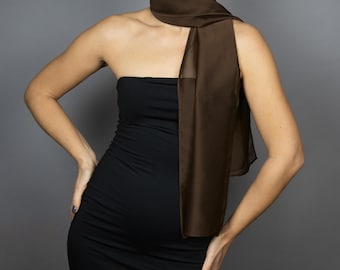 Pañuelo de gasa para el cuello en varios colores, accesorio para corbata de cuello de bufanda marrón oscuro, regalo para mujer, bufanda de mujer, accesorio para el cuello, regalo para dama de honor